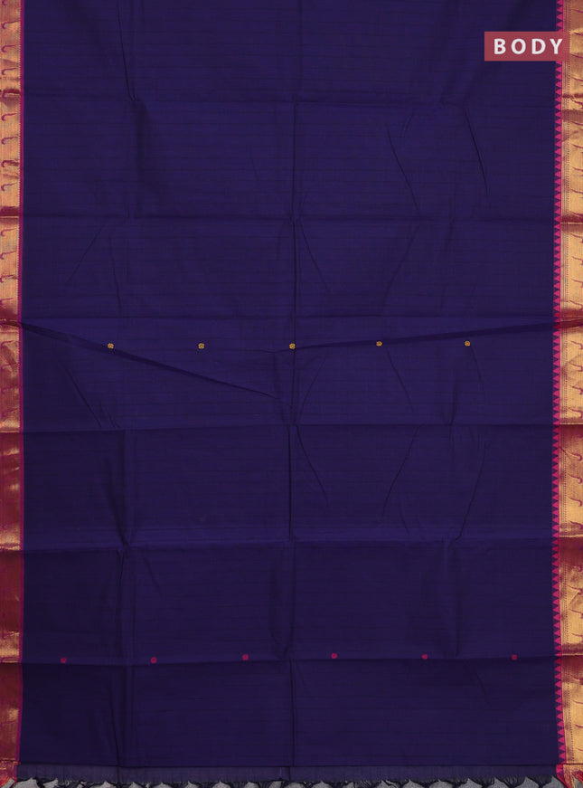 Chettinad cotton saree navy blue and pink with checks & thread woven buttas and zari woven border