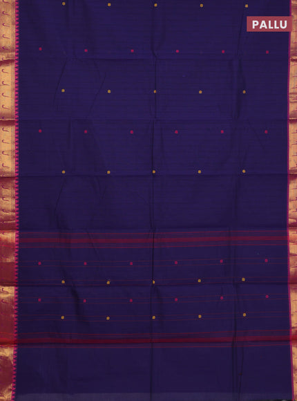 Chettinad cotton saree navy blue and pink with checks & thread woven buttas and zari woven border