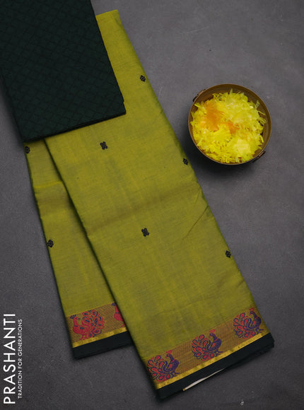Chettinad cotton saree green and bottle green with thread woven buttas and thread woven border