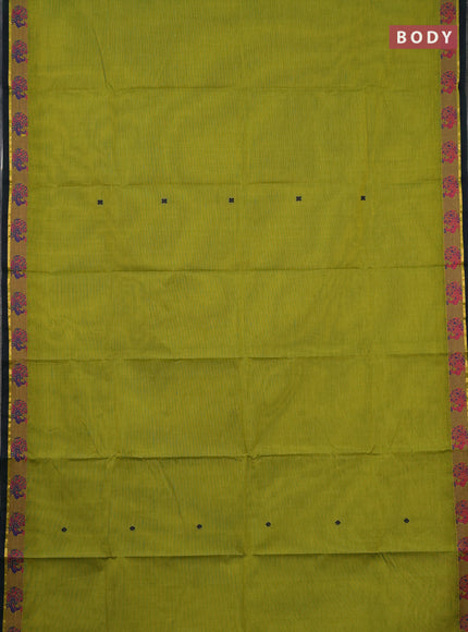 Chettinad cotton saree green and bottle green with thread woven buttas and thread woven border