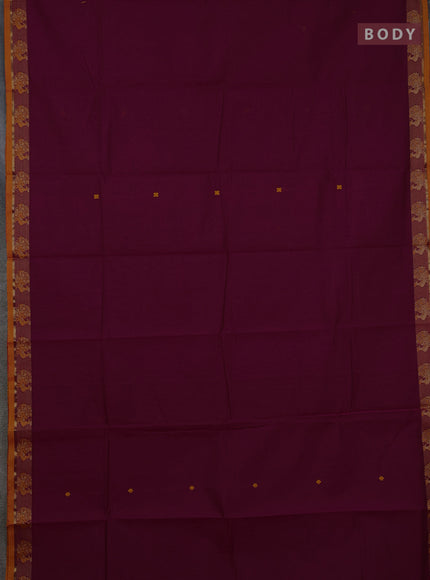 Chettinad cotton saree magenta pink and mustard yellow with thread woven buttas and thread woven border