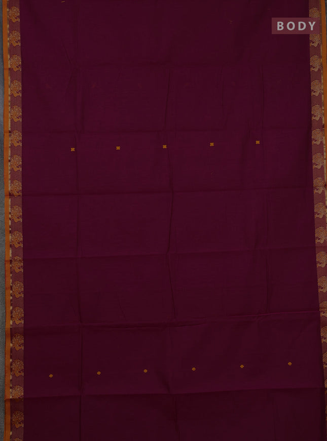 Chettinad cotton saree magenta pink and mustard yellow with thread woven buttas and thread woven border