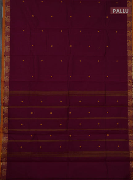 Chettinad cotton saree magenta pink and mustard yellow with thread woven buttas and thread woven border