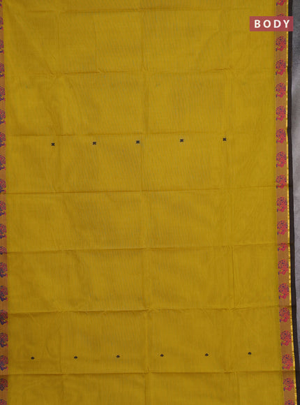 Chettinad cotton saree mustard yellow and green shade with thread woven buttas and thread woven border