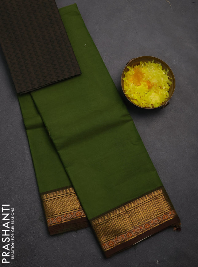 Chettinad cotton saree sap green and green shade with plain body and thread & zari woven border