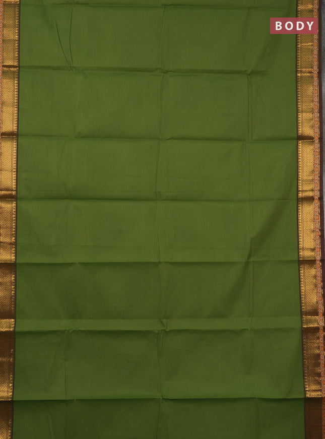 Chettinad cotton saree sap green and green shade with plain body and thread & zari woven border