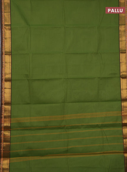 Chettinad cotton saree sap green and green shade with plain body and thread & zari woven border