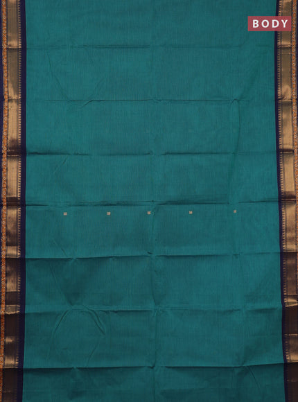 Chettinad cotton saree teal green and navy blue with thread woven buttas and thread & zari woven border