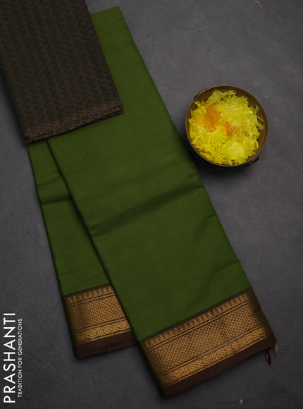 Chettinad cotton saree sap green and green shade with plain body and zari woven border