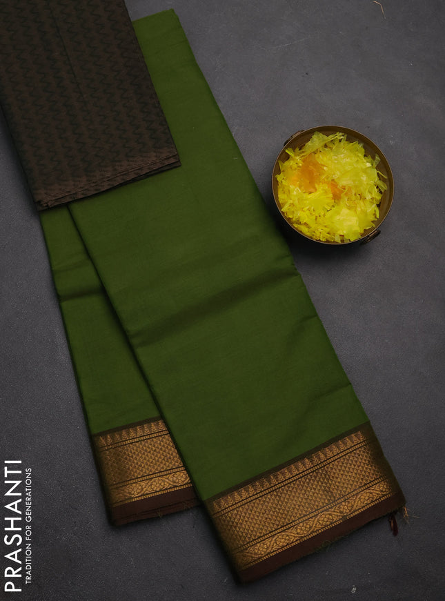 Chettinad cotton saree sap green and green shade with plain body and zari woven border