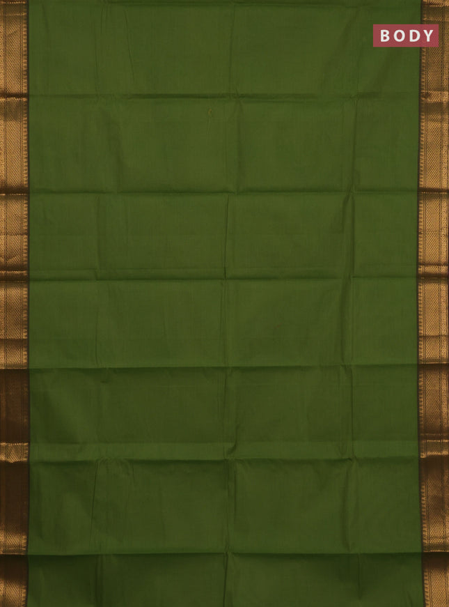 Chettinad cotton saree sap green and green shade with plain body and zari woven border