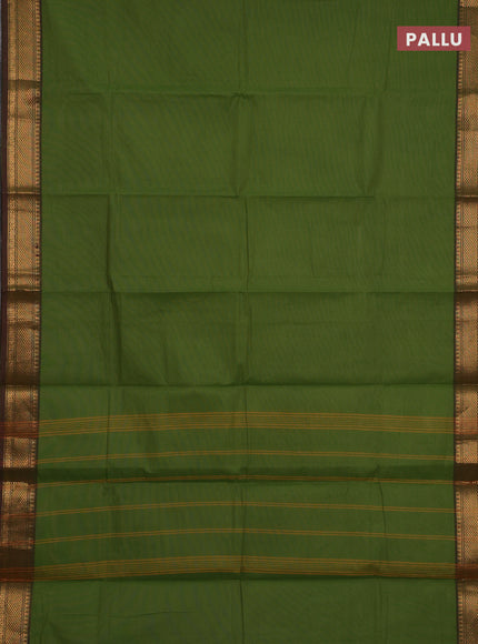 Chettinad cotton saree sap green and green shade with plain body and zari woven border