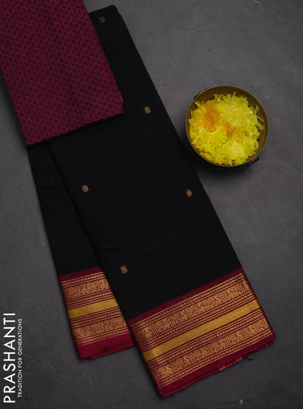 Chettinad cotton saree black and magenta pink with zari woven buttas and zari woven border