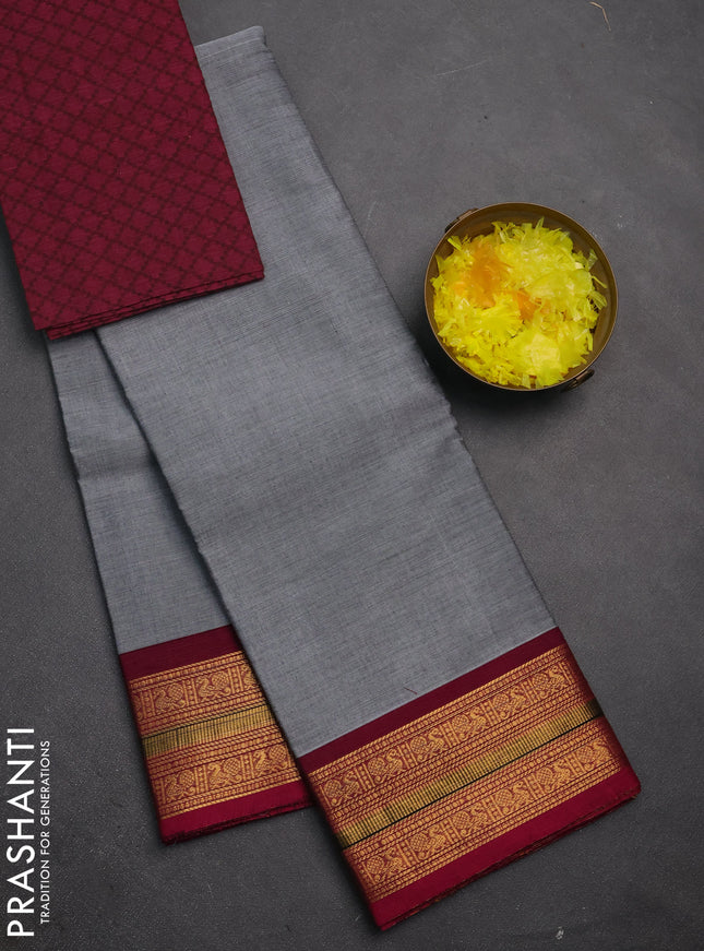 Chettinad cotton saree grey and magenta pink with plain body and zari woven border