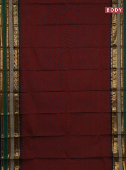 Chettinad cotton saree maroon and grey with plain body and long thread woven border