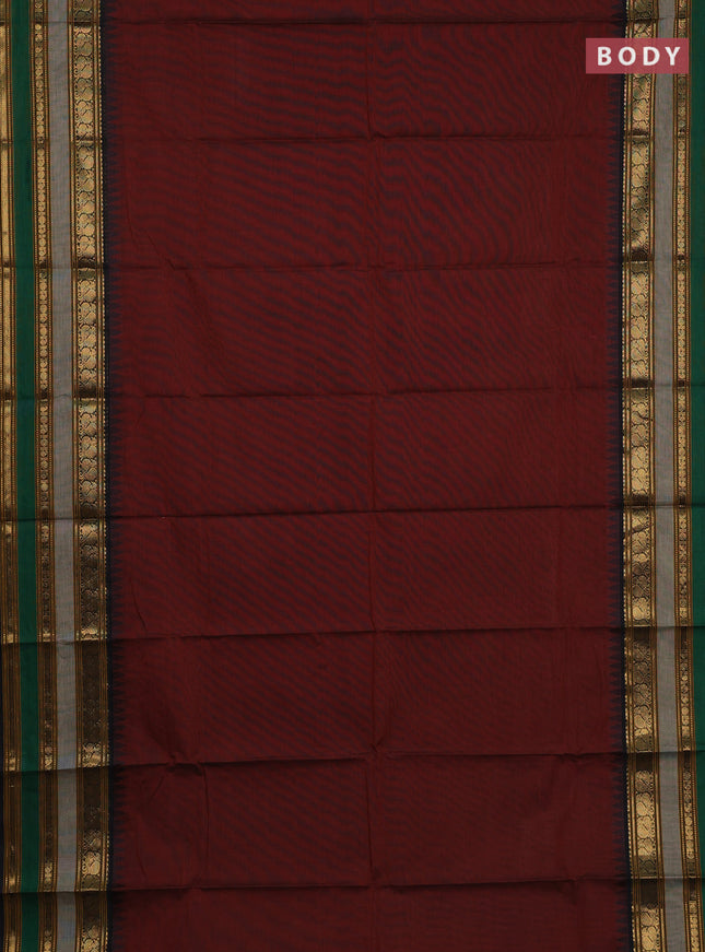 Chettinad cotton saree maroon and grey with plain body and long thread woven border