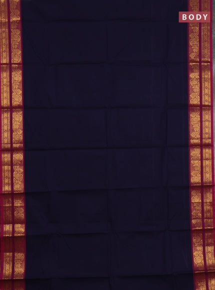 Chettinad cotton saree navy blue and magenta pink with plain body and rettapet zari woven border
