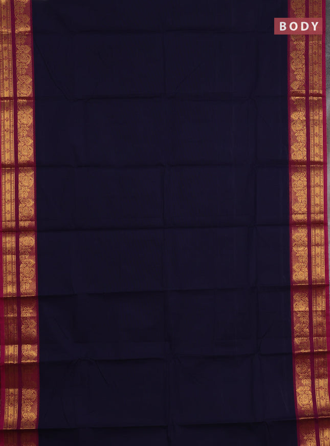 Chettinad cotton saree navy blue and magenta pink with plain body and rettapet zari woven border