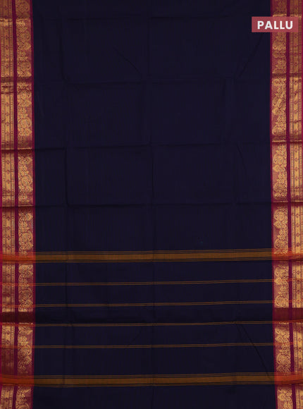 Chettinad cotton saree navy blue and magenta pink with plain body and rettapet zari woven border