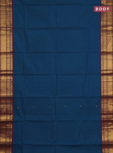 Chettinad cotton saree peacock green and maroon with thread woven buttas and zari woven border