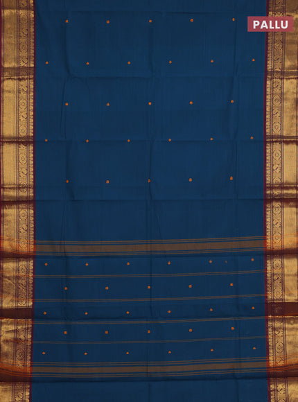 Chettinad cotton saree peacock green and maroon with thread woven buttas and zari woven border