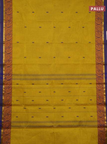 Chettinad cotton saree lime yellow and blue with thread woven buttas and thread woven border