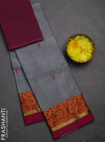 Chettinad cotton saree grey and magenta pink with thread woven buttas and thread woven border