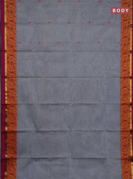 Chettinad cotton saree grey and magenta pink with thread woven buttas and thread woven border