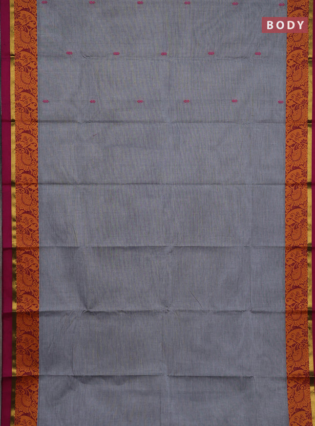 Chettinad cotton saree grey and magenta pink with thread woven buttas and thread woven border