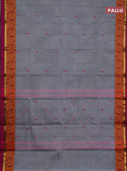 Chettinad cotton saree grey and magenta pink with thread woven buttas and thread woven border
