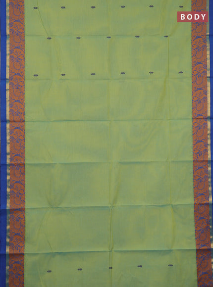 Chettinad cotton saree dual shade of pista green and blue with thread woven buttas and thread woven border