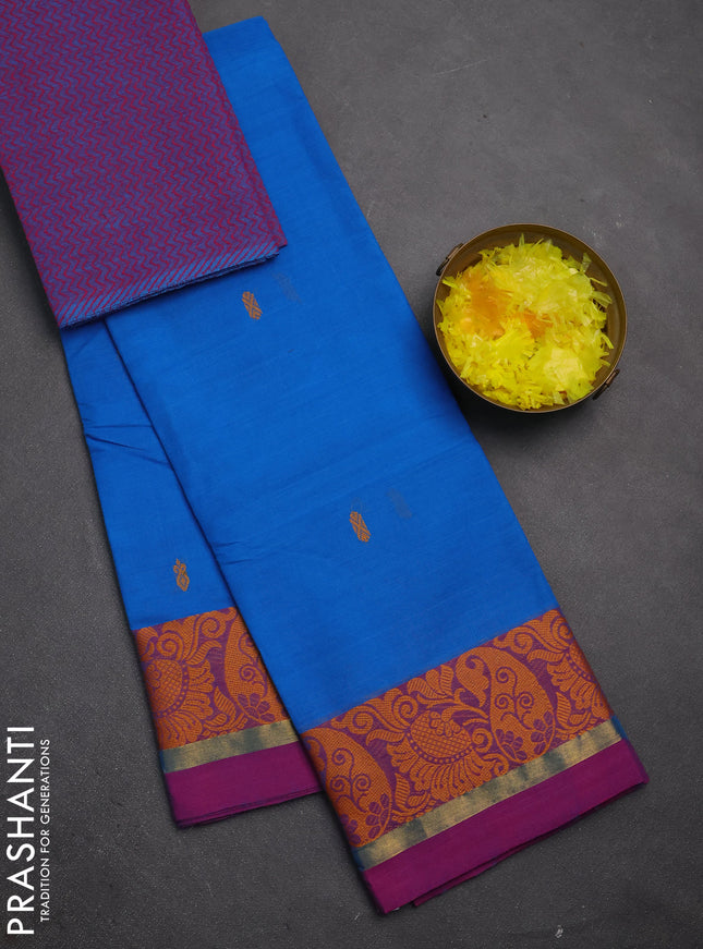 Chettinad cotton saree cs blue and purple shade with thread woven buttas and thread woven border