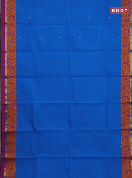 Chettinad cotton saree cs blue and purple shade with thread woven buttas and thread woven border
