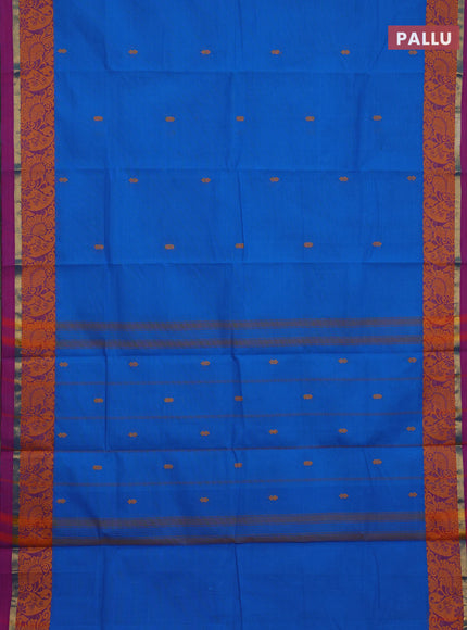 Chettinad cotton saree cs blue and purple shade with thread woven buttas and thread woven border