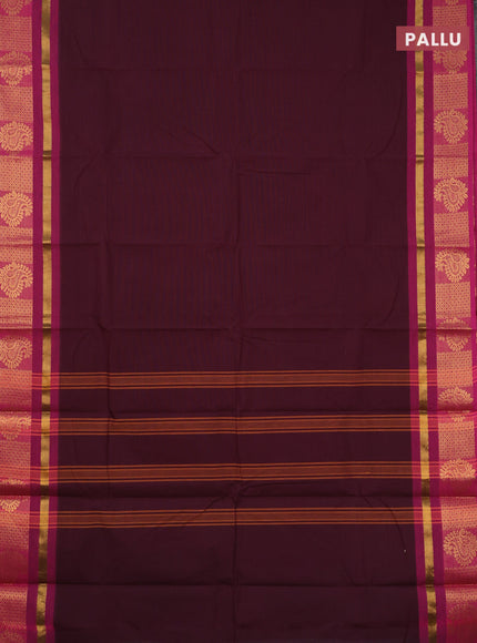 Chettinad cotton saree wine shade and magenta pink with plain body and zari woven border