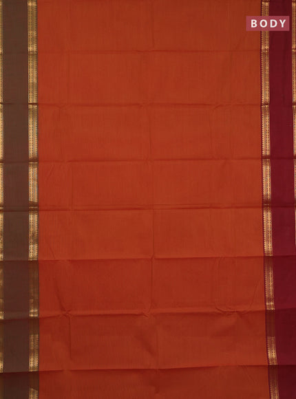 Chettinad cotton saree dark mustard and dual shade of maroon with plain body and ganga jamuna border