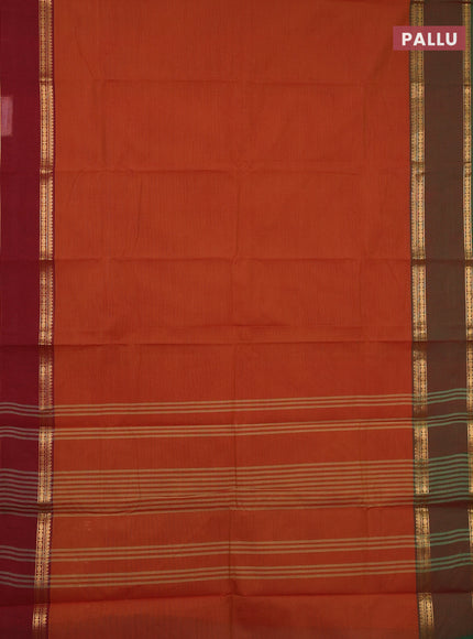 Chettinad cotton saree dark mustard and dual shade of maroon with plain body and ganga jamuna border