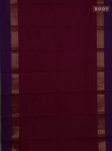 Chettinad cotton saree magenta pink and purple with allover stripe pattern and long zari woven simple border