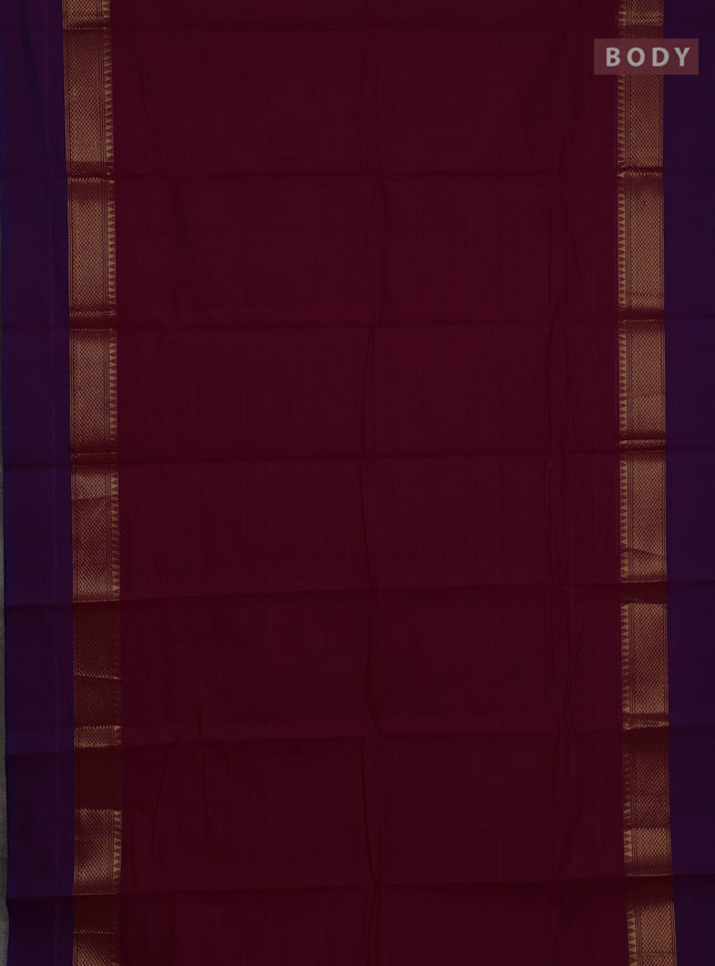 Chettinad cotton saree magenta pink and purple with allover stripe pattern and long zari woven simple border