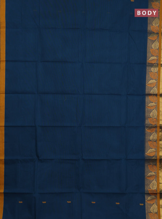 Chettinad cotton saree peacock green and mustard yellow with thread woven buttas and thread & zari woven border