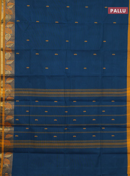 Chettinad cotton saree peacock green and mustard yellow with thread woven buttas and thread & zari woven border