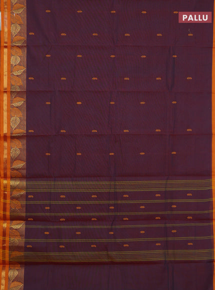 Chettinad cotton saree maroon shade and mustard yellow with thread woven buttas and thread & zari woven border
