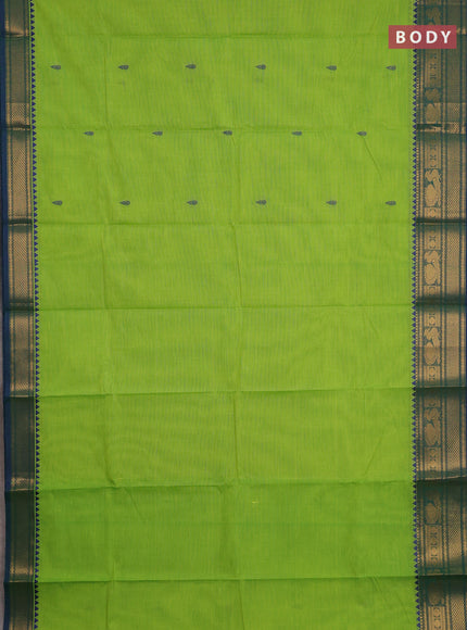 Chettinad cotton saree light green and peacock green with thread woven buttas and zari woven border