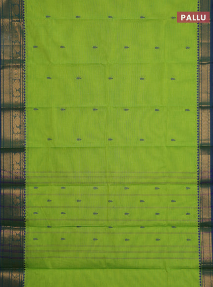 Chettinad cotton saree light green and peacock green with thread woven buttas and zari woven border