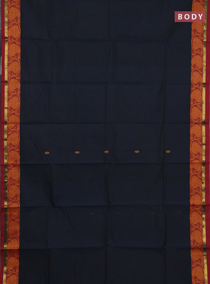 Chettinad cotton saree dark peacock green and maroon with thread woven buttas and thread woven border