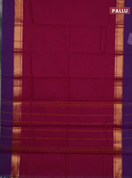 Chettinad cotton saree dark magenta pink and purple with plain body and long zari woven simple border