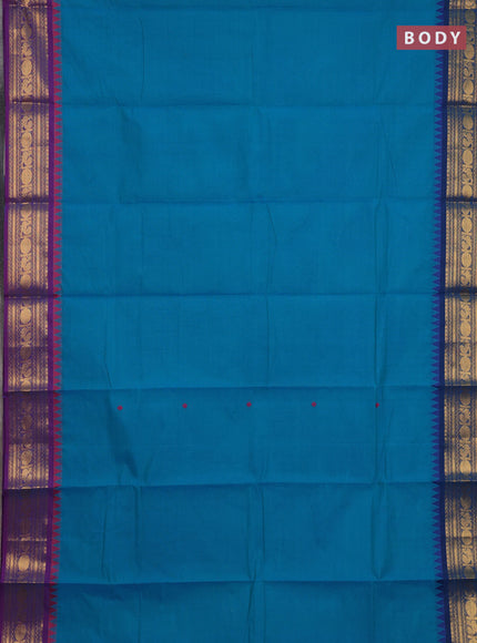 Chettinad cotton saree teal blue and purple with thread woven buttas and zari woven border