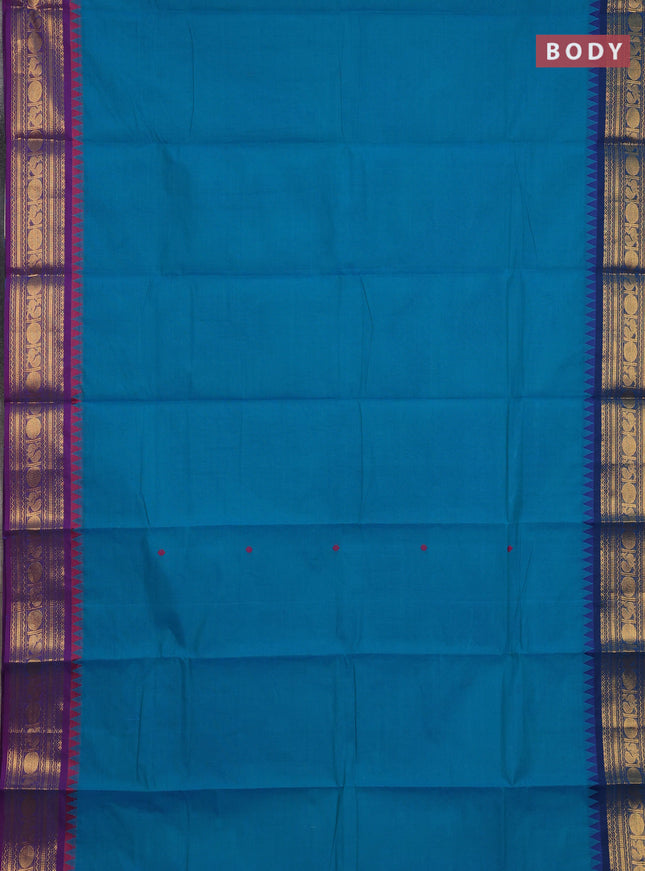 Chettinad cotton saree teal blue and purple with thread woven buttas and zari woven border