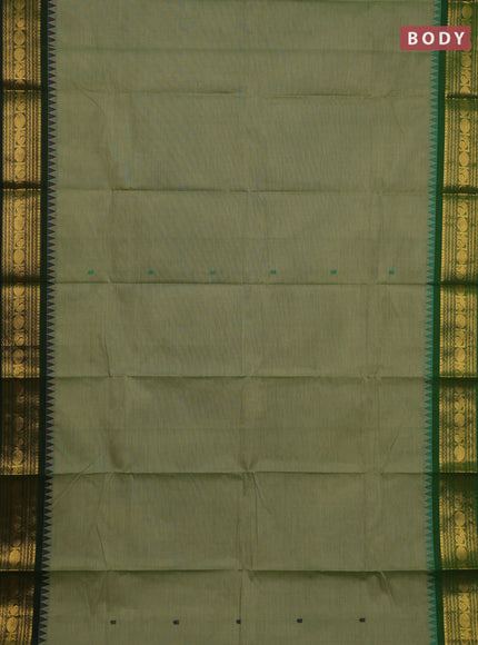 Chettinad cotton saree elaichi green and bottle green with thread woven buttas and zari woven border