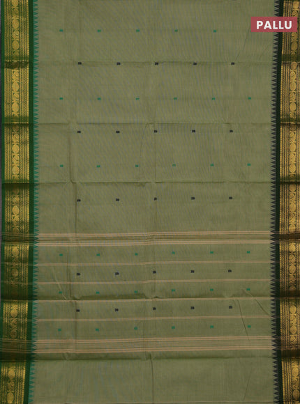 Chettinad cotton saree elaichi green and bottle green with thread woven buttas and zari woven border